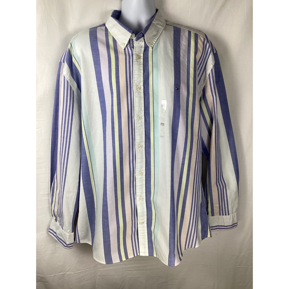 Tommy Hilfiger Button Down Shirt Mens 3XL Multi Color Striped Long Sleeve New
